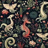 Fototapeta Londyn - Whimsical woodland pattern, perfect for seamless fabric design wallpaper