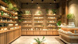 © AnaBeln - Interior of a luxurious organic cosmetics store with greenery