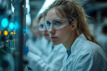 Poster - A team of researchers developing cutting-edge green technologies aimed at revolutionizing energy production. Concept of sustainable innovation. Generative Ai.