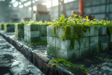 Poster - The meticulous engineering process involved in crafting eco-friendly materials for the construction of environmentally conscious buildings. Concept of green construction materials. Generative Ai.