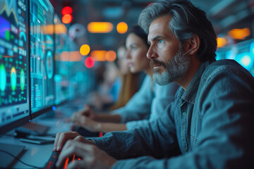 Aufkleber - A team of programmers coding software for smart energy management systems, promoting efficient resource utilization. Concept of sustainable technology solutions. Generative Ai.