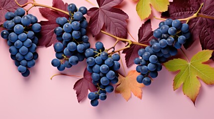 Wall Mural - Vibrant Grapes Collage on Soft Pink Background for Fresh and Juicy Fruit Concept