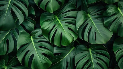 Wall Mural - Tropical Paradise: Lush Green Leaves Forming a Vibrant Background Texture