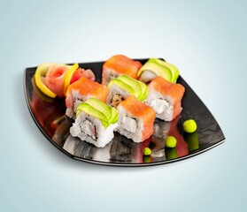 Wall Mural - Plate with delicious tasty fresh sushi dish