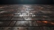 Vintage Grunge Steel Plate Background with Rustic Rivets on Wooden Floor