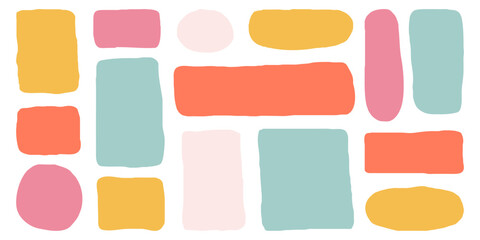 set isolated hand drawn colorful doodle paper frames. collection various empty textboxes. different 