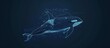 glowing low poly Orca whale Design on dark blue background