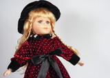 Fototapeta Sypialnia - Vintage Austrian porcelain doll girl with blue eyes