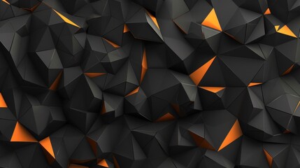 Poster - Black orange low-polygonal background in the form of polygons, lines, and dots. AI generative.