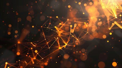 Poster - Black orange low-polygonal background in the form of polygons, lines, and dots. AI generative.