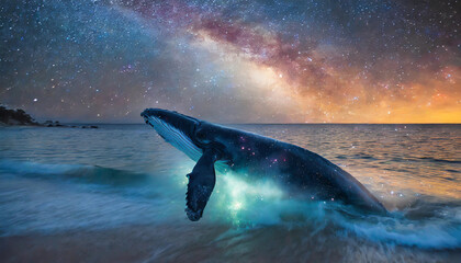 Poster - Blue whale under water in ocean.	