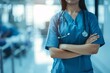 Infirmière en blouse bleue dans un hôpital » IA générative