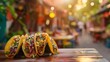 Gros plan sur des tacos délicieux sur une terrasse d'un restaurant mexicain » IA générative
