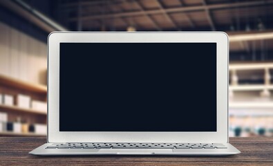 Canvas Print - Laptop computer with blank screen on the desk