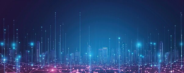 City ​​technology concept and abstract dots connected with complicated lines.