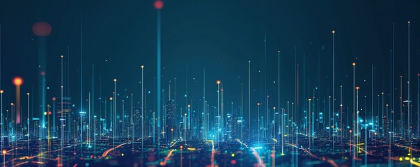 city ​​technology concept and abstract dots connected with complicated lines.