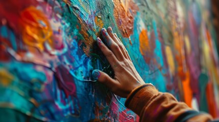 Poster - A solitary figure leaves a lasting impression on the blank canvas of a wall, their hand imbuing the space with the raw power and expression of visual arts
