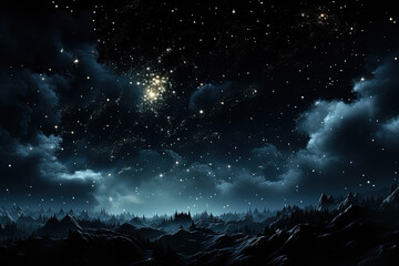 Wall Mural - sprawling night sky is filled with countless twinkling stars and fluffy clouds, creating a mesmerizi