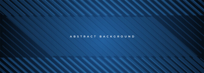 Poster - Dark blue abstract modern background with blue stripes. Futuristic technology concept banner design. Vector illustration horizontal corporate wide background with geometric lines pattern.