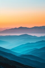 Wall Mural - Gentle hills under gradient sunrise, warm tones above and cool blues blanketing slopes