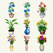 Flower pots vector watercolor flowers pots floral vector