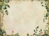 Fototapeta Kosmos - Empty vintage paper with leaves and floral borders. Vintage background.