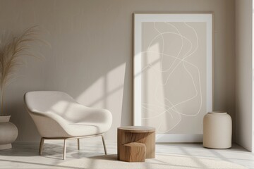 Poster - White abstract line art minimalist design