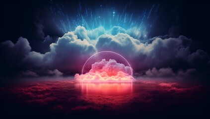 Sticker - Abstract Clouds in Dark Space, Colored Background, Fantasy Style, Free Space for Text Placement