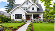 © Sania - white suburban craftsman style house front view