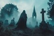 La mort devant la chapelle d'un ancien cimetière » IA générative