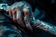 Main de vampire touchant une épée en argent » IA générative