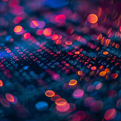 Wall Mural - Close up of software code blending into a background of bokeh lights
