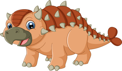 Wall Mural - Cartoon ankylosaurus on white background