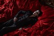 Vampire allongé dans un drap de soie rouge » IA générative