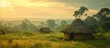 A captivating view of huts in the serene Bor Bor landscapes amidst a grassy field.