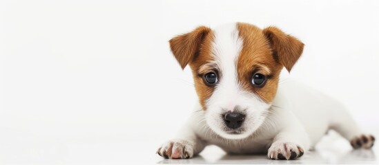 Canvas Print - Adorable puppy staring directly at the camera with innocent eyes and fluffy fur in close-up shot