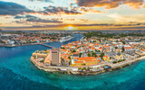 Fototapeta Sawanna - Willemstad, Curacao Sunrise Skyline Aerial
