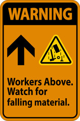 Canvas Print - Warning Sign, Workers Above Falling Material