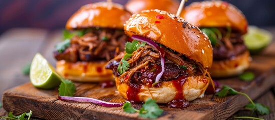 Poster - Delicious meat and vegetable sandwich close up for a mouthwatering lunch experience