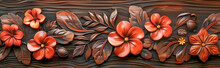 Primed Wood Sculpture Background Carving Of Hibiscus Flower - Baseboard Rustic Home Decor Art Craft Element