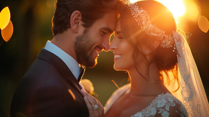 Sticker - Under the enchanting glow of the golden hour, the intimate connection between the bride and groom resonated deeply, leaving an indelible mark on their wedding day