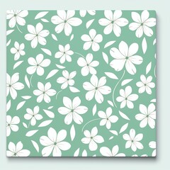  White flower pattern on pale mint green background