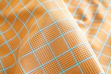 Orange Check Texture, Texture Background, Fabric Texture, Textile Pattern, Curvy Texture Background, Realistic, Close Up Photography, Abstract Background
