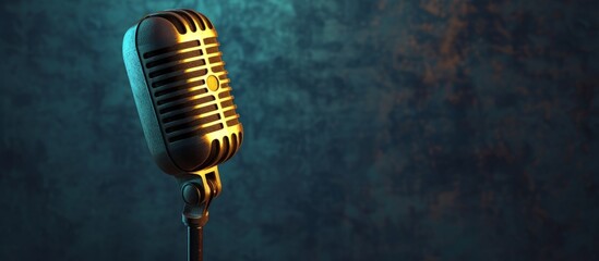 Wall Mural - Classic microphone for live music performance on a dramatic dark background