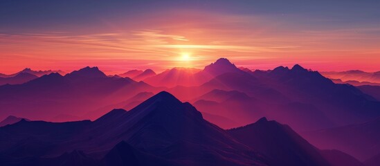 Wall Mural - a stunning sunset over the mountain range with the sun shining through the clouds, creating a beauti
