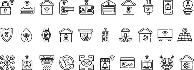 Smarthome Icon Set With Outline Style, Catergory : Smarthome, Internet, Technology, Wifi