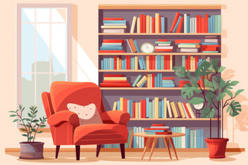 Wall Mural - Cozy Living: Modern Interior Design with Sofa and Lamp, Illustration of a Comfortable Home Room.