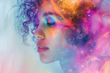 Wall Mural - Abstract female silhouette against a cosmic background