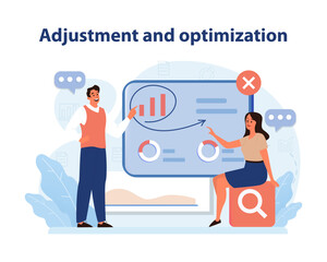 Poster - Strategic Adjustment and Optimization. A vivid vector illustration displaying.