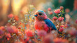 Colorful bird in flowers 